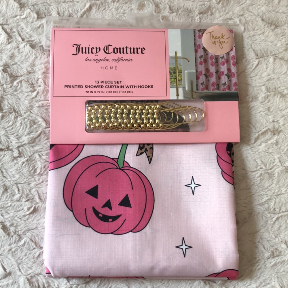 Juicy Couture Pink Jack O’Lantern Shower Curtain - Halloween - Picture 8 of 8